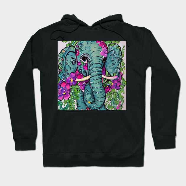 Cute elephant and flowers markers and watercolor painting Hoodie by SophieClimaArt